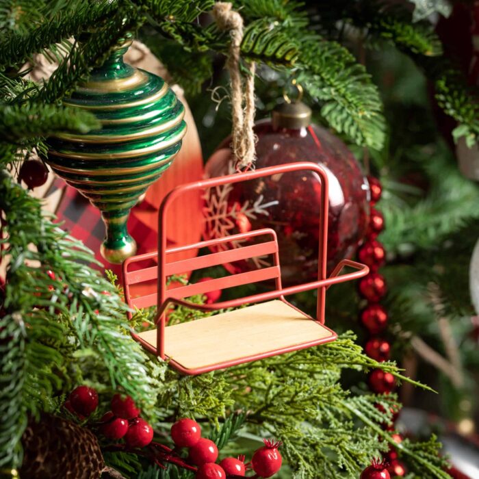 Rustic Red Ski Lift Ornament Decorated