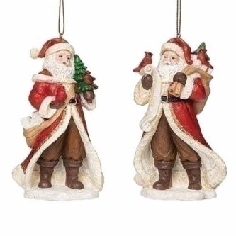Santa Wood Carved Look Ornaments