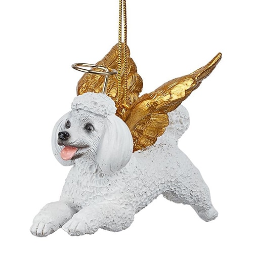 White Poodle Golden Wing Angel Ornament