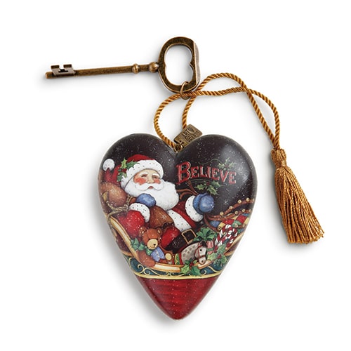 Believe Santa Art Heart Christmas Sculpture Ornament