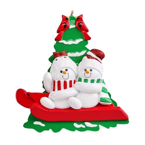 Sledding Snow Couple Ornament Personalized