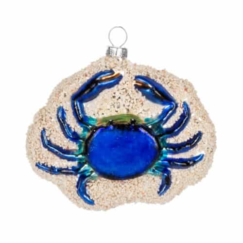 Colorful Crab on Sand Ornaments Blue