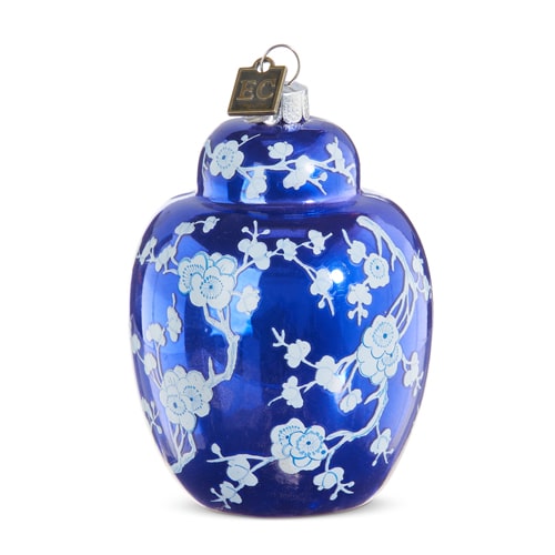 Ginger Jar Blue Ornaments Blue Background