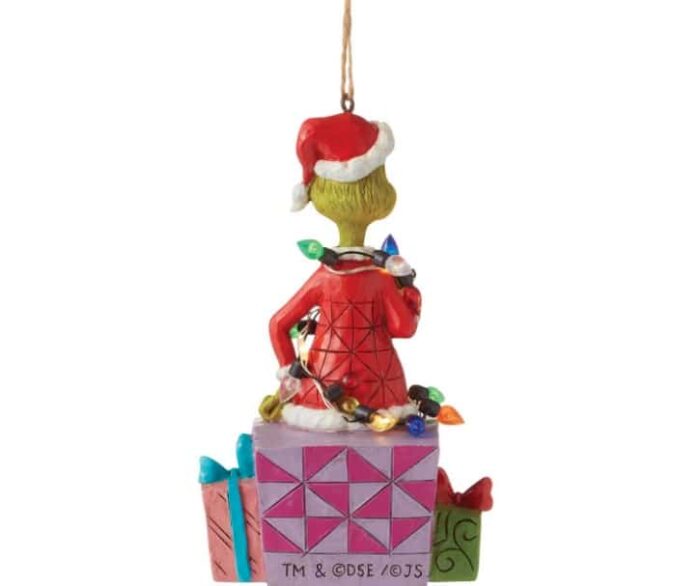 Grinch on Present Ornament by Jim Shore Back