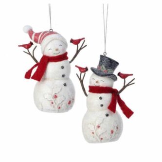 Happy Cardinal Snowmen Ornaments