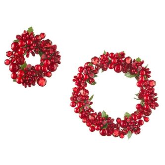 Red Beaded Berry And Crystal Candle Rings