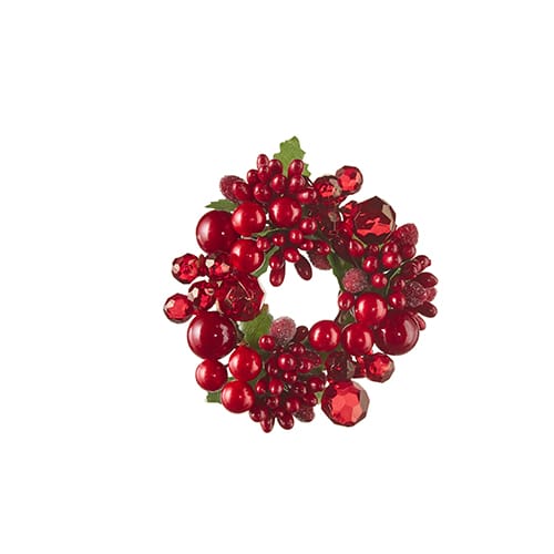 Red Beaded Berry and Crystal Candle Rings Taper