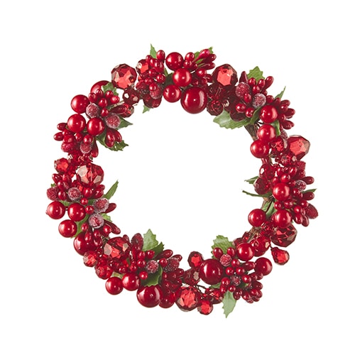 Red Beaded Berry and Crystal Candle Rings Wreath