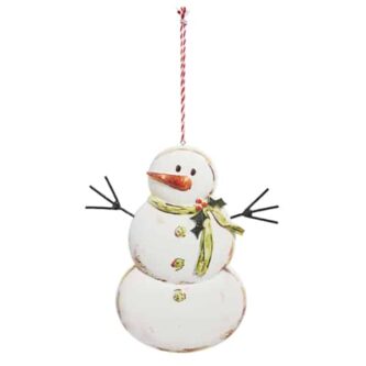 Snowman Rustic Holly Ornament