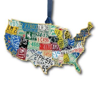 USA License Plate Map Ornament