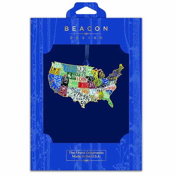 Usa License Plate Map Ornament Boxed