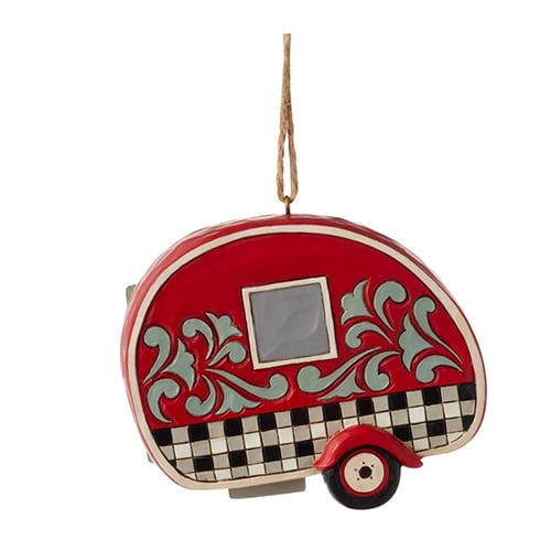 Santa Plaid Camper Ornament by Jim Shore Back