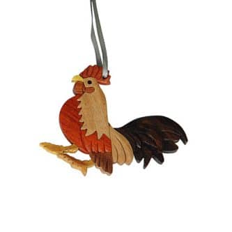 Rooster Intarsia Wooden Ornament