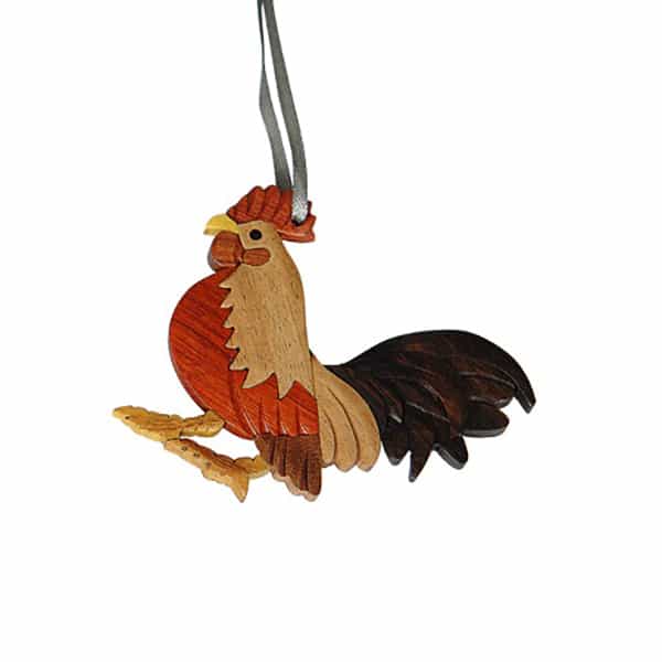 Rooster Intarsia Wooden Ornament