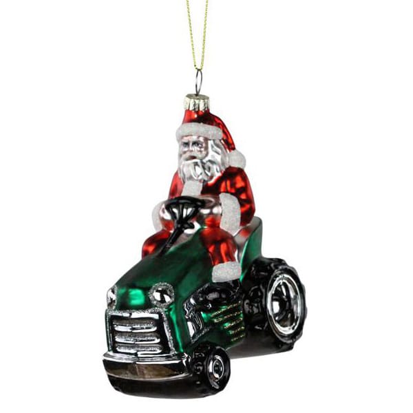 Tractor Riding Santa Ornament