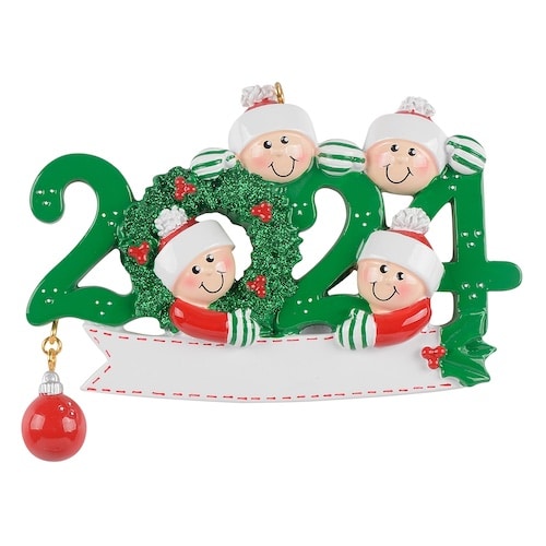 2024 Peeking Elves Family Ornament Personalized Four