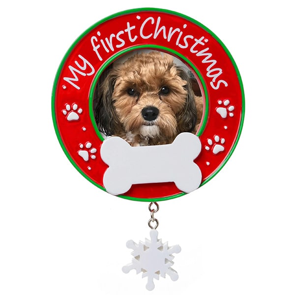 Puppy Dog First Christmas Frame Ornament Personalized