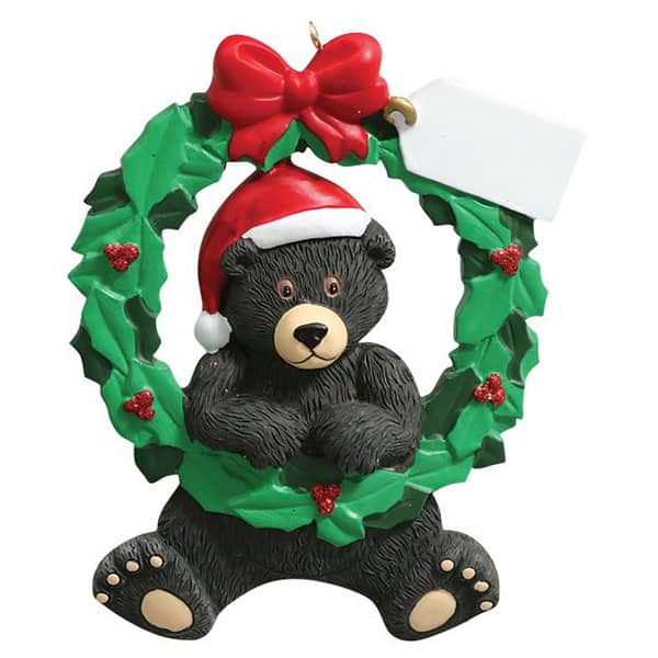 Black Bear in Wreath Ornament Personalized