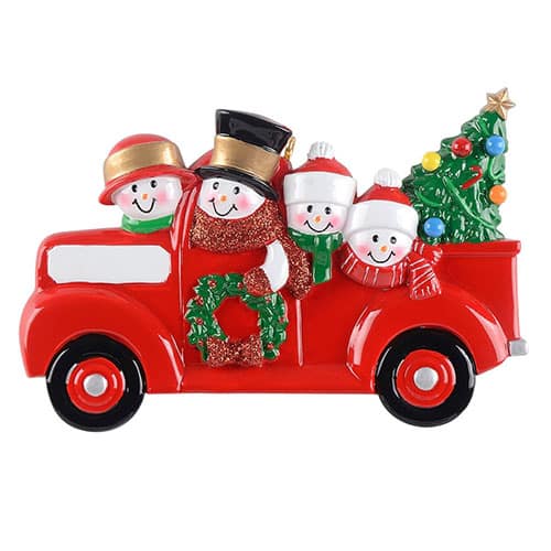 Red Truck Family Ornament Personalized 4