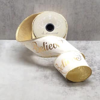 Believe Linen Gold Ivory Ribbon 2.5"