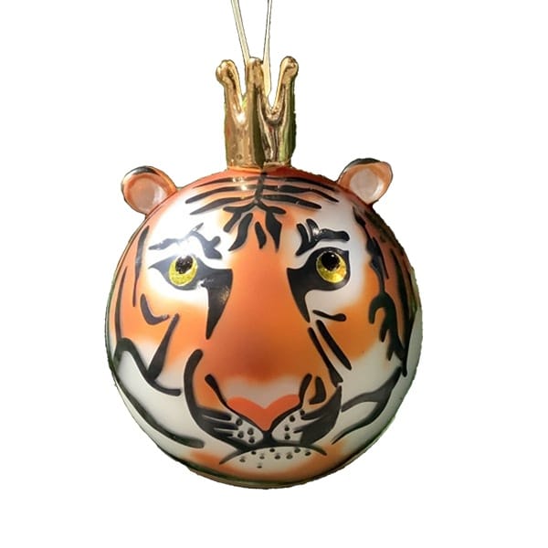 Crowned Tiger Blown Glass Ornament