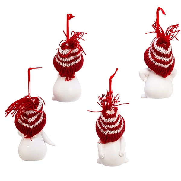 Attitude Snowman with Knit Hats Ornament Back