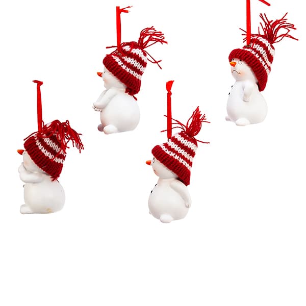 Attitude Snowman with Knit Hats Ornament Side