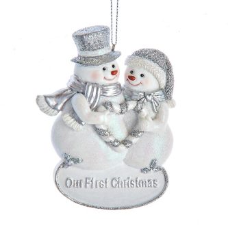First Christmas Silver Snowman Ornament Personalize