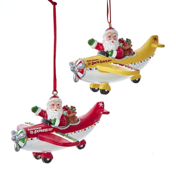 Flying Santa Airplane Ornaments