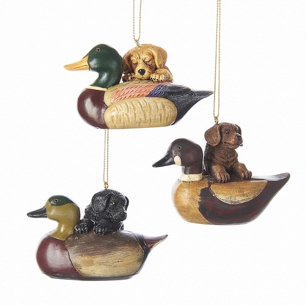 Puppy with Duck Decoy Ornaments