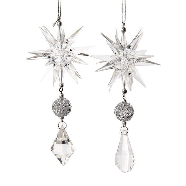 Starburst Silver Clear Drop Ornaments