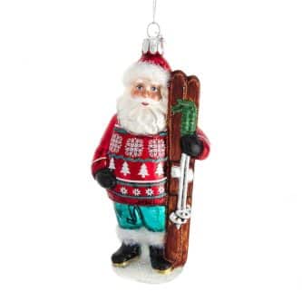 Sweater Santa Skiing Ornament
