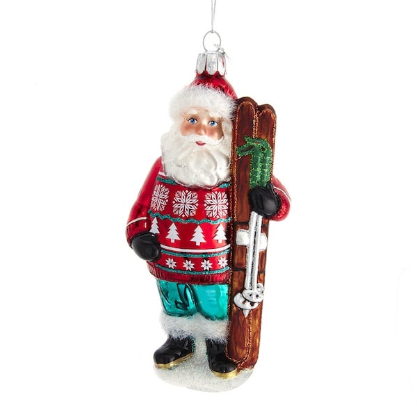 Sweater Santa Skiing Ornament