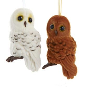 Flocked Wide Eyed Owl Ornaments