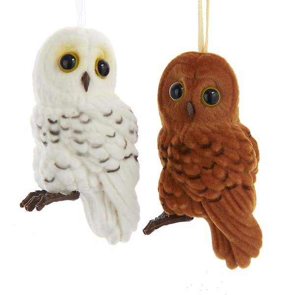 Flocked Wide Eyed Owl Ornaments