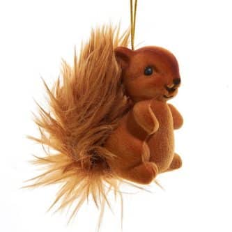 Fluffy Tail Flocked Squirrel Ornament