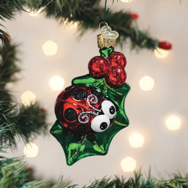 Holly Leaf Ladybug Ornament Old World Christmas