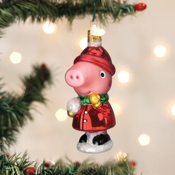 Peppa Pig with Snowball Ornament Old World Christmas