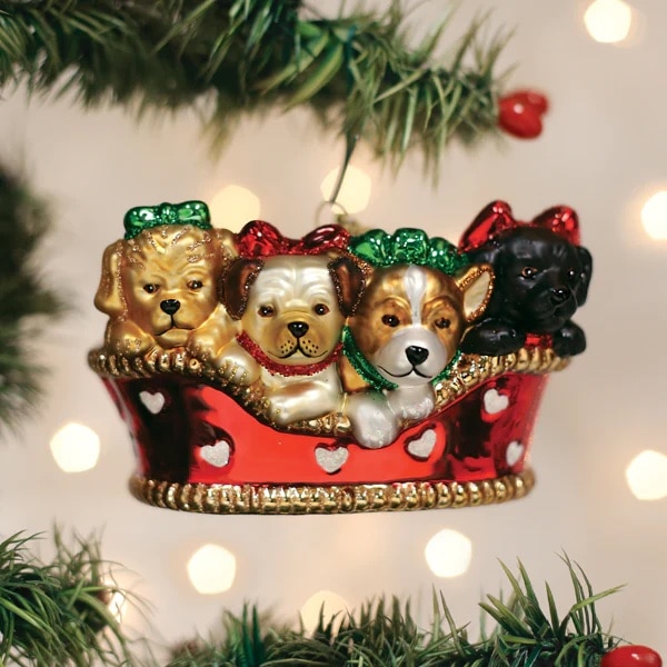 Puppies in a Basket Ornament Old World Christmas