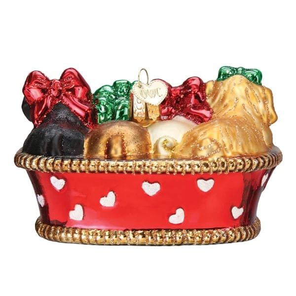 Puppies in a Basket Ornament Old World Christmas Back