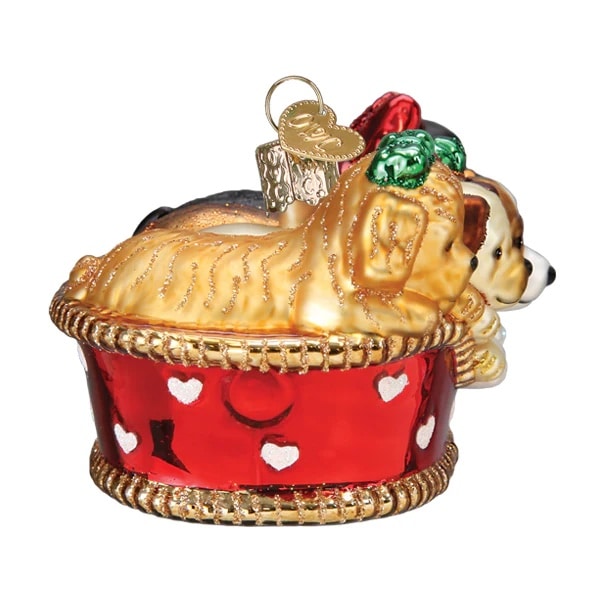 Puppies in a Basket Ornament Old World Christmas Side