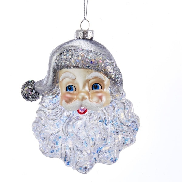 Silver Glitter Santa Face Ornament
