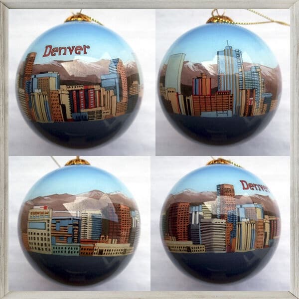 Denver Skyline Snow Covered Mountains Ornament