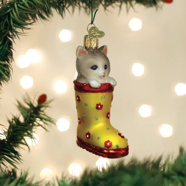 Kitten in Rain Boot Ornament Old World Christmas