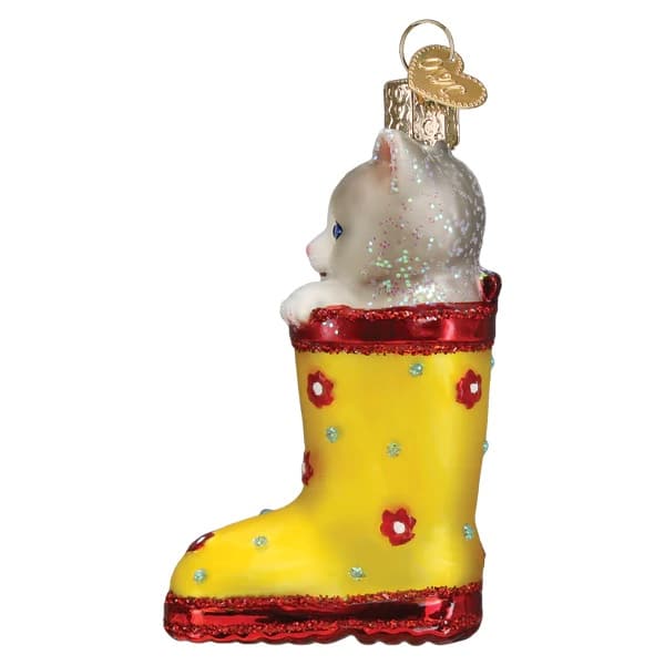 Kitten in Rain Boot Ornament Old World Christmas Back