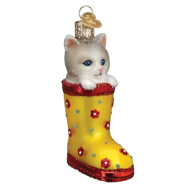 Kitten in Rain Boot Ornament Old World Christmas Front