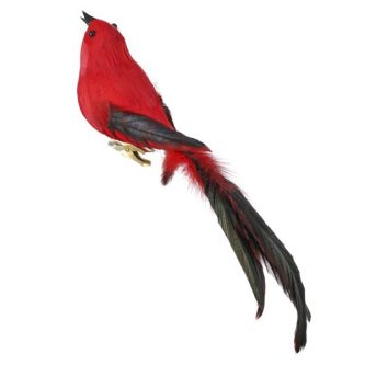 Red Bird With Long Feathers Clip-On Ornament