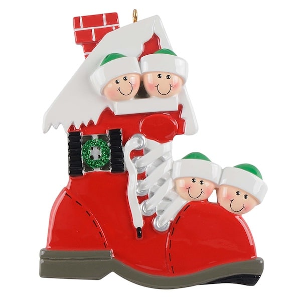 Red Shoe Family Ornament Personalized Four