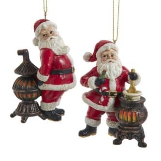 Retro Santa Potbelly Stove Ornaments