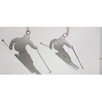 Stainless Hammered Skier Ornament